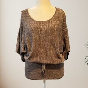ROZ & ALI | Metallic Brown Open Shoulder Knit Top | Size L